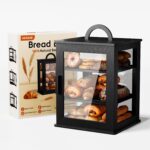 3-Tier Black Bread Bin for Kitchen Worktop