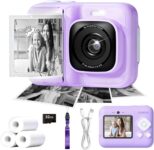 50% OFF Kids Camera, 1080P Instant Digital Print Camera for Kids, Christmas Birthday Gifts for 4 5 6 7 8 9 10 Year Old Girls Boys, Portable Toy with 32GB SD Card & 3 Rolls Printing Paper, Purple