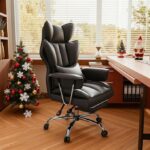 ALAULM Executive Office Chair, Leather Desk Chair with Telescopic Footrest