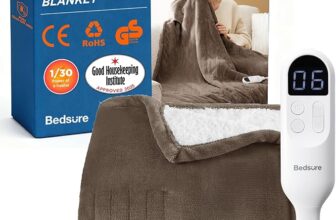 Bedsure Heated Blanket Electric Throw – Flannel Electric Blanket, Heating with 10 Time Settings, 6 Heat Settings