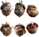 Forest Animal Acorn Ornaments Cozy Forest Christmas Ornaments, Christmas Crafts Lovely Sleeping Animal Acrylic Christmas Hanging Trees Decorations Home Decor Rustic Nature Themed (Squirrel)