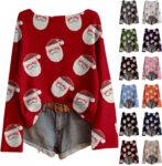 Womens Christmas Jumper, Christmas Jumpers for Women UK, Xmas Pattern Print Long Sleeve Crewneck Crop Sweaters, Ladies Elegant Soft Pullover Tops, Plus Size Sweatshirt, Casual Comfort Light Clothes