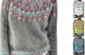 Jumpers for Women UK Plus Size Crewneck Knitted Sweater Long Sleeve Fair Isle Jumper Ladies Knitwear Colorblock Casual Sweaters Christmas Pullover Sweater Fall Winter Sweatshirt Basic Shirts