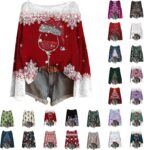 Christmas Jumpers for Women UK Xmas Tree Graphic Knitted Sweater Women Lightweight Long Sleeves Xmas Tops Fashion Crew Neck Women’s Pullover Sweaters Funny Christmas Print Ladies Knitwear