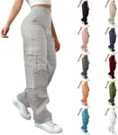 Womens Cargo Trousers Light Weight High Waist Pants