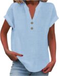 Ladies Tops 2026 Women’s Summer Cotton Linen Cap Sleeve T-Shirt