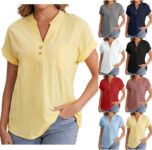 Women’s Cotton Linen Shirt Blouse Short Sleeve