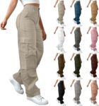 Women High Waisted Cargo Pants Wide Leg Casual Trousers