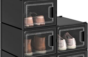 TAUS Shoe Storage Box, 6 Pcs Shoe Box Plastic Stackable, 35.8×27.7×20.8cm