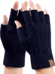 Voqeen Fingerless Gloves for Men and Women 100% Wool Winter Warm Knitted Mittens Driving Thermal Half Fingers Glove
