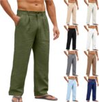 Linen Trousers Mens Cotton Jogging Bottoms Casual Summer Pants