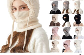 3 in 1 Beanie Hat for Women Windproof Scarf Hat