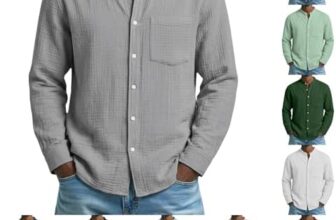 Shirts for Men Adult Long Sleeve Button Collarless Henley Shirt