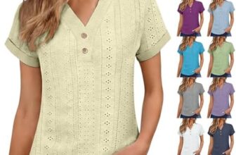 Ladies Tops 2026 Womens Summer Hollow Eyelet Short Sleeve T-Shirt