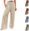 Women’s Cotton Linen Trousers Elastic High Waist Palazzo Pants