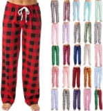 50% off Plaid Pyjama Bottoms – Women’s Checkered Pj Bottoms Wide Leg Elastic Waist Ladies Plaid Trousers