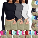 Womens 3 Pack Long Sleeve Tops Basic T Shirt Crew