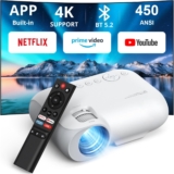 Projector 4K Netflix Official &1000+ APP, YOTON Y9 Portable WiFi Bluetooth 23000 Lumens, Support Smart Phone with 50% Zoom