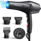 HappyGoo Hair Dryer Professional Ionic Hairdryer Fast Drying Salon with 2 Speed 3 Heat Setting, Cool Button, with Diffuser, Nozzle, Concentrator Comb for Women Man (Starry Black)