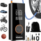 50% OFF Cordless Tyre Inflator Portable Air Compressor Digital Car Tire Pump DC 12V 150 PSI Electric Air Pump for Vehicle Tyres/Bike/Inflatables with Preset and Auto Shutoff Function/ 4 Nozzles/LED Light