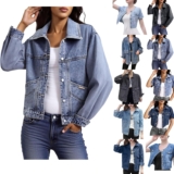 50% OFF Cocila Denim Jackets Women Jean Lapel Stretchy Lightweight Long Sleeve