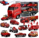 50% OFF Fire Truck(19 in 1), Mini Die-cast Toy Car Play Firetruck Vehicles in Carrier Truck with Firefighter Toy Set